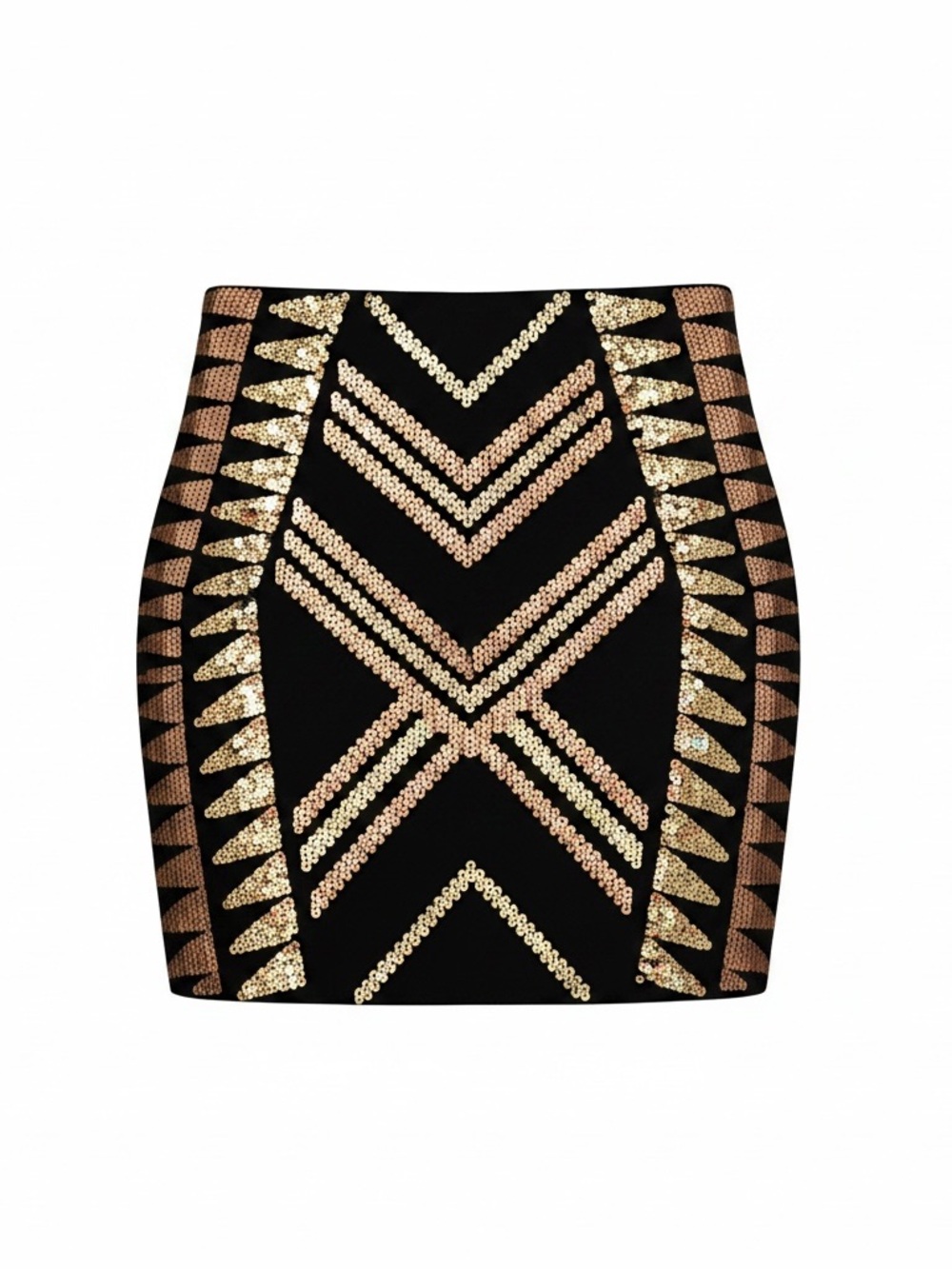 Express Black Mini Skirt with Gold Sequin Geo Pattern